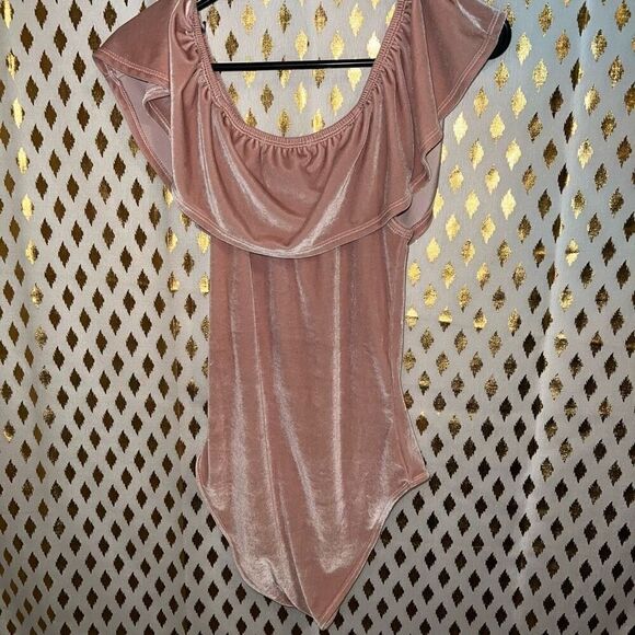 Blush pink velvet bodysuit off the shoulder size S - Picture 5 of 7